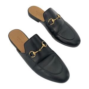 Gucci Princetown Horsebit Black Mule Shoes Loafer Leather Slipper EU 38.5 US 8.5